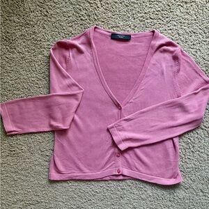 Weekend Max Mara Silk Linen Cropped Cardigan in Dusty Pink
